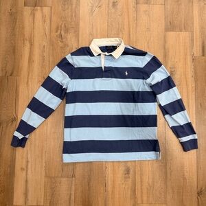 Ralph Lauren Men's Navy and Light Blue Striped Polo Shirt